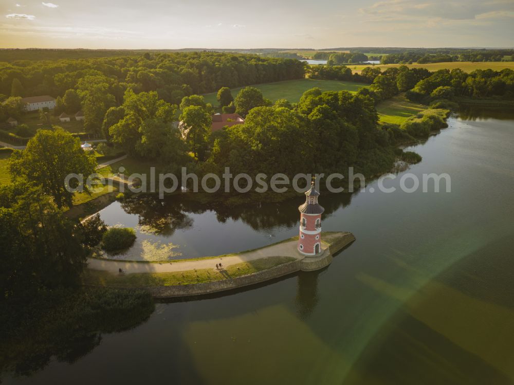 Moritzburg from above - The lighthouse in Moritzburg is an inland lighthouse in Saxony. The lighthouse was built in the late 18th century as part of a backdrop for re-enactments of naval battles in Moritzburg in the state of Saxony, Germany