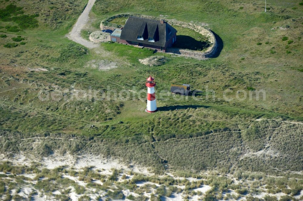 Aerial image List - Lighthouse List Ost as a historic seafaring character in the coastal area of North Sea in the district Havneby in List in the state Schleswig-Holstein