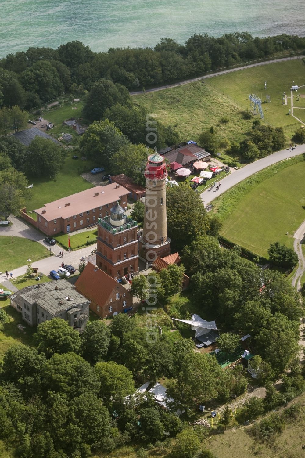 Putgarten from the bird's eye view: Light tower and monument Schinkelturm in Cape Arkona on the island of Rügen in Mecklenburg-Western Pomerania