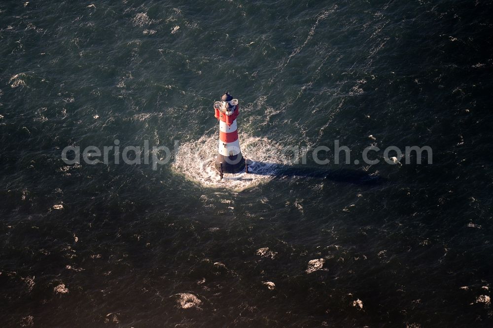 Wangerooge from above - Lighthouse Roter Sand as a historic seafaring character in the waters of the North Sea by the mouth of the river Weser in Germany