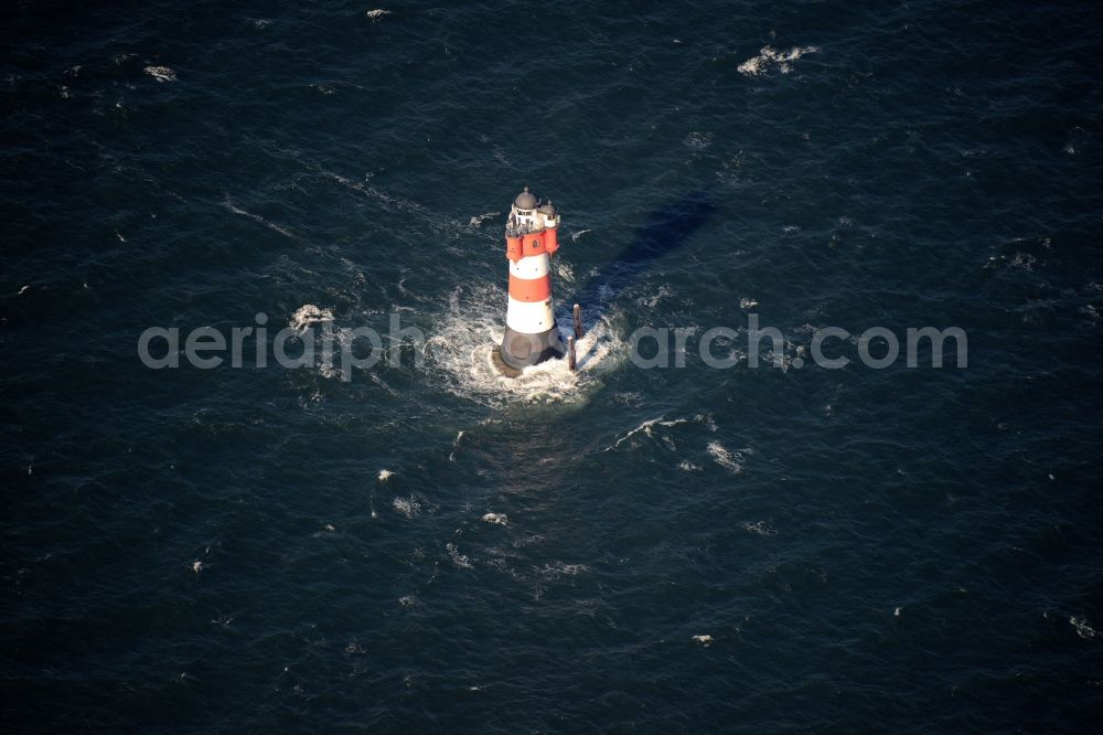 Wangerooge from above - Lighthouse Roter Sand as a historic seafaring character in the waters of the North Sea by the mouth of the river Weser in Germany