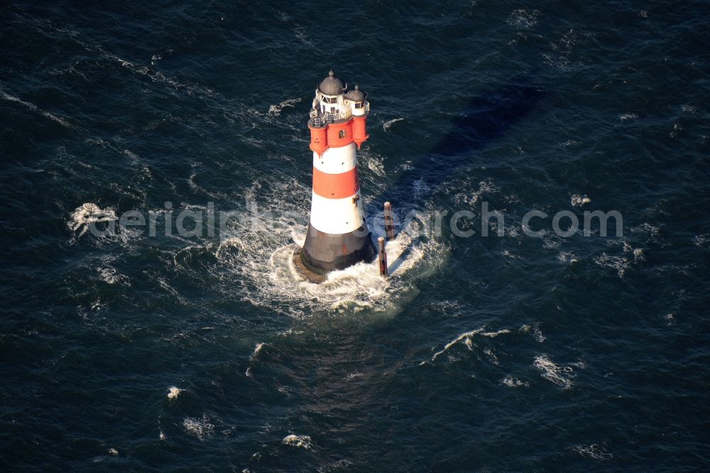 Wangerooge from above - Lighthouse Roter Sand as a historic seafaring character in the waters of the North Sea by the mouth of the river Weser in Germany