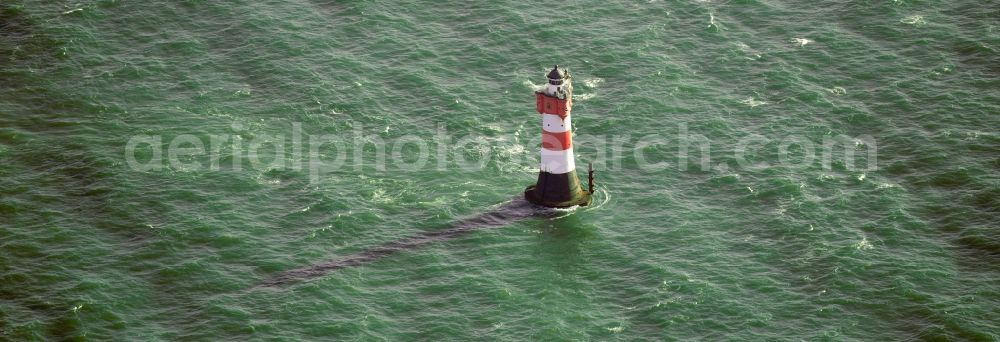 Wangerooge from above - Lighthouse Roter Sand as a historic seafaring character in the waters of the North Sea by the mouth of the river Weser in Germany