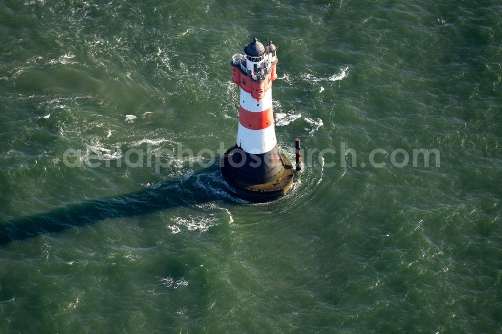 Wangerooge from above - Lighthouse Roter Sand as a historic seafaring character in the waters of the North Sea by the mouth of the river Weser in Germany