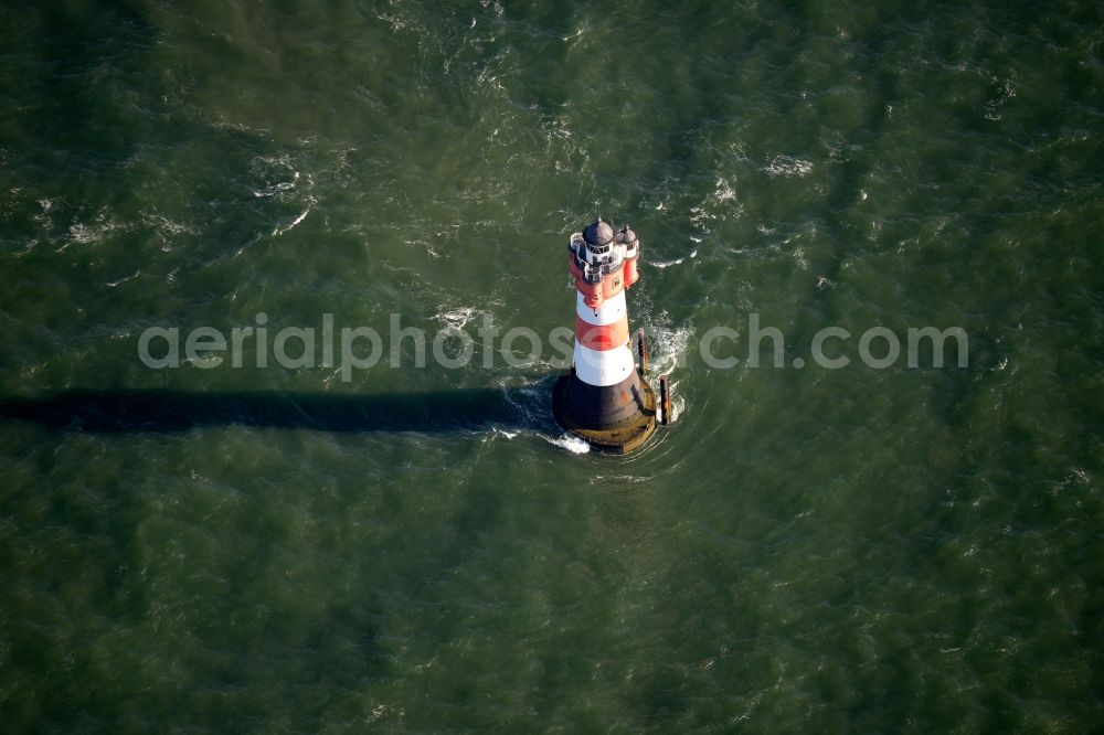 Wangerooge from above - Lighthouse Roter Sand as a historic seafaring character in the waters of the North Sea by the mouth of the river Weser in Germany