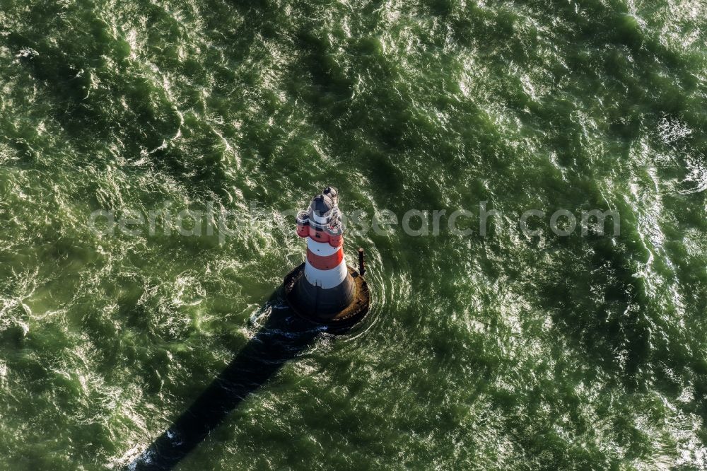 Wangerooge from above - Lighthouse Roter Sand as a historic seafaring character in the waters of the North Sea by the mouth of the river Weser in Germany