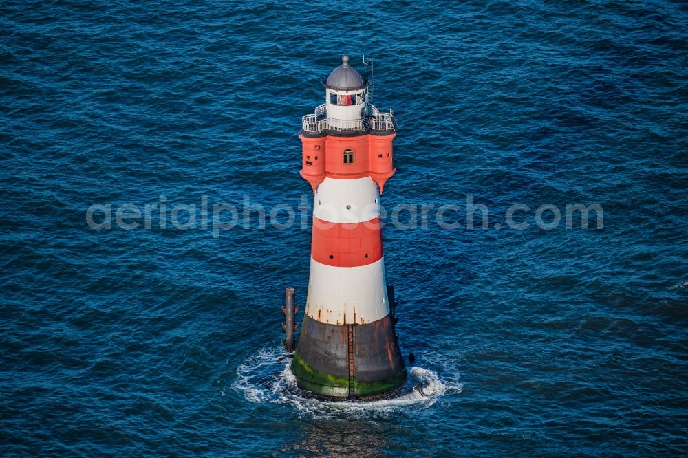 Wangerooge from above - Lighthouse Roter Sand as a historic seafaring character in the waters of the North Sea by the mouth of the river Weser in Germany