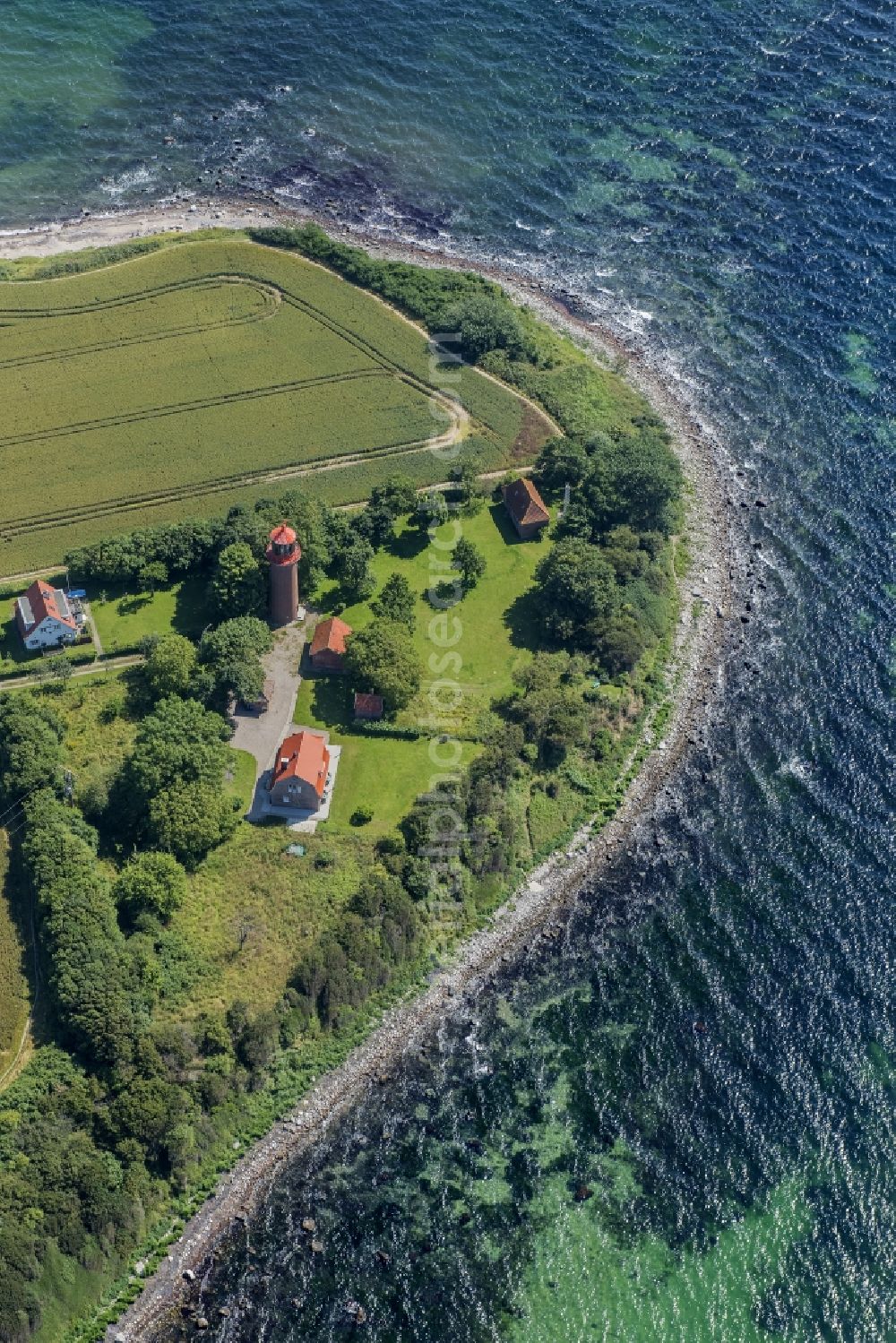 Aerial photograph Fehmarn - Lighthouse Staberhuk a sea sign on the island Fehmarn on the south-east coast in Schleswig Holstein Germany