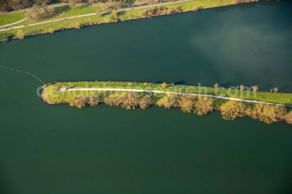 Bochum from the bird's eye view: Lighthouse as a historic seafaring character in the riperian area of Ruhr on island near river Oelbach in Bochum in the state North Rhine-Westphalia