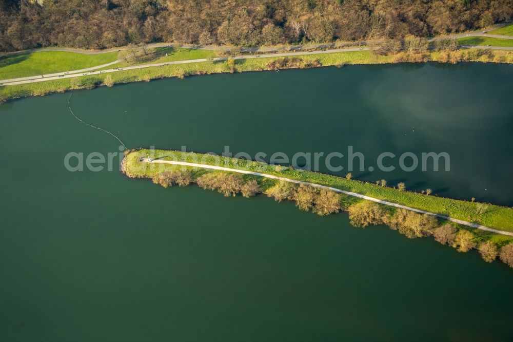 Bochum from above - Lighthouse as a historic seafaring character in the riperian area of Ruhr on island near river Oelbach in Bochum in the state North Rhine-Westphalia