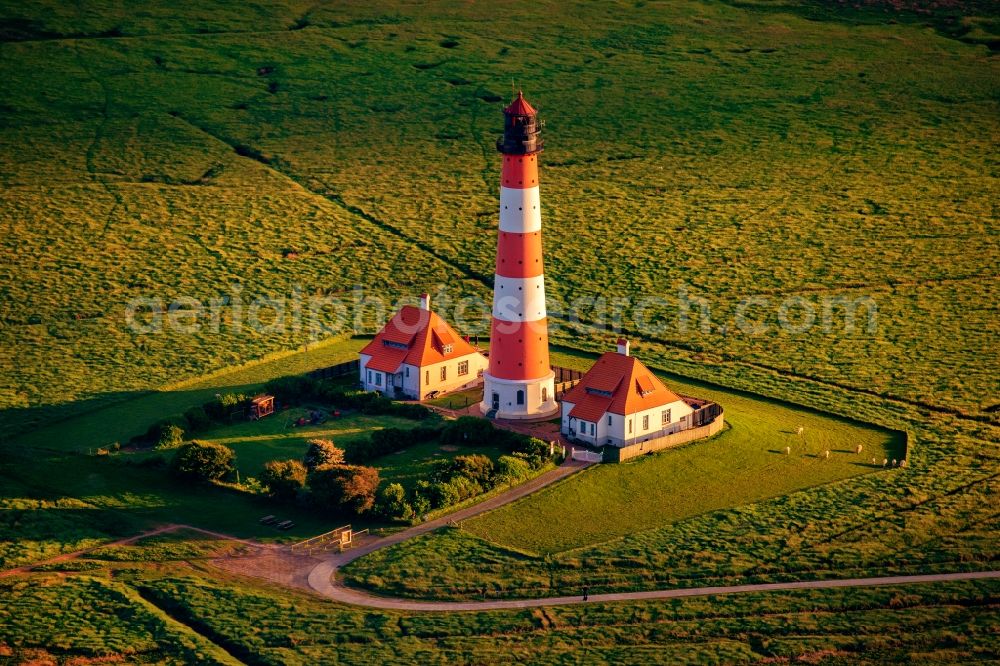 Aerial photograph Westerhever - Lighthouse Westerheversand as a historic seafaring character in the coastal area of North Sea in Westerhever in the state Schleswig-Holstein