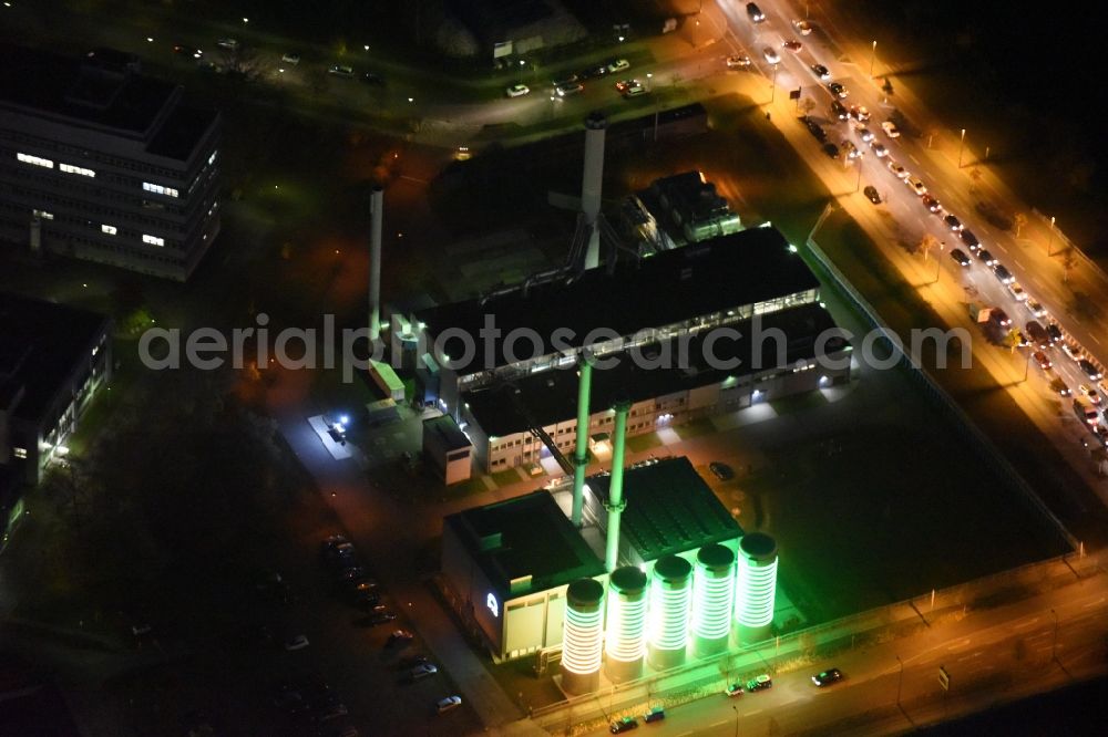 Berlin from above - Light installation at Energieunternehmens heating plant of BTB Blockheizkraftwerks- Traeger und Betreibergesellschaft mbH in Berlin in Germany