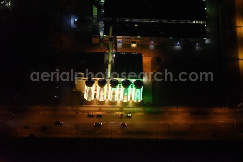 Aerial image Berlin - Light installation at Energieunternehmens heating plant of BTB Blockheizkraftwerks- Traeger und Betreibergesellschaft mbH in Berlin in Germany