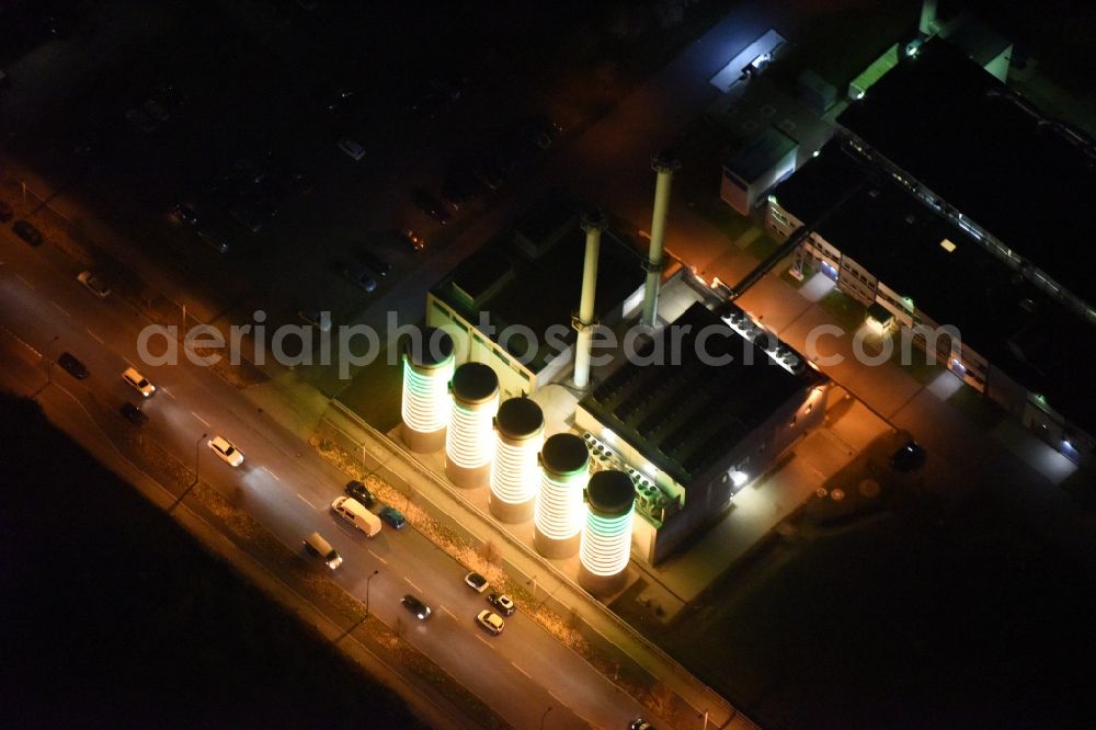 Aerial image Berlin - Light installation at Energieunternehmens heating plant of BTB Blockheizkraftwerks- Traeger und Betreibergesellschaft mbH in Berlin in Germany