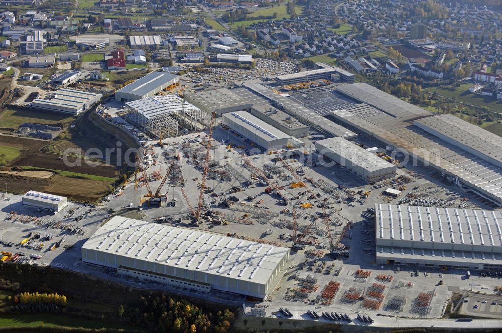 Aerial image Ehingen - Blick auf das Gelände der Liebherr-Werk Ehingen GmbH. Die Tochter der Liebherr-International AG gehört zu den weltweit führenden Herstellern von Fahrzeugkranen. Momentan wird das Gelände erweitert. View of the site of the Liebherr-Werk GmbH Ehingen.