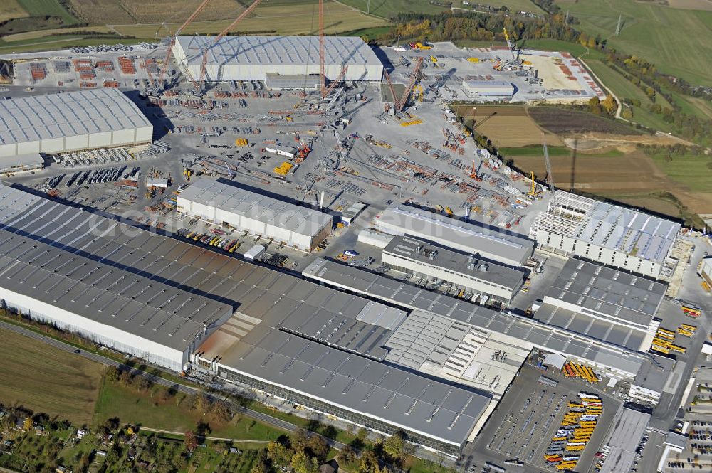 Aerial image Ehingen - Blick auf das Gelände der Liebherr-Werk Ehingen GmbH. Die Tochter der Liebherr-International AG gehört zu den weltweit führenden Herstellern von Fahrzeugkranen. Momentan wird das Gelände erweitert. View of the site of the Liebherr-Werk GmbH Ehingen.