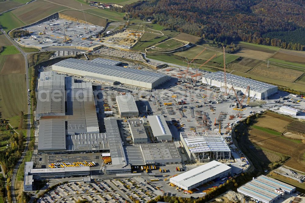 Aerial photograph Ehingen - Blick auf das Gelände der Liebherr-Werk Ehingen GmbH. Die Tochter der Liebherr-International AG gehört zu den weltweit führenden Herstellern von Fahrzeugkranen. Momentan wird das Gelände erweitert. View of the site of the Liebherr-Werk GmbH Ehingen.