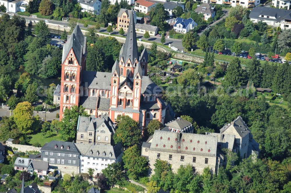 Aerial image Limburg an der Lahn - Views of the cathedral of Limburg, also called Georgsdom above the old town of Limburg in Hesse. The building is now considered one of the most perfect creations of late Romanesque architecture