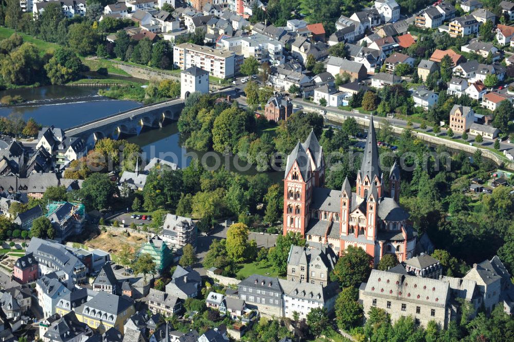 Limburg an der Lahn from above - Views of the cathedral of Limburg, also called Georgsdom above the old town of Limburg in Hesse. The building is now considered one of the most perfect creations of late Romanesque architecture