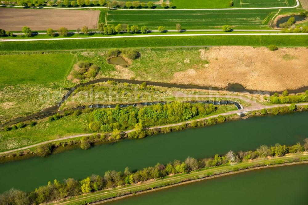 Aerial photograph Hamm - View of the Lippeauen and Lippewiesen area on the riverbanks of Lippe and Datteln-Hamm- Canal in the North of the town of Hamm in the state of North Rhine-Westphalia