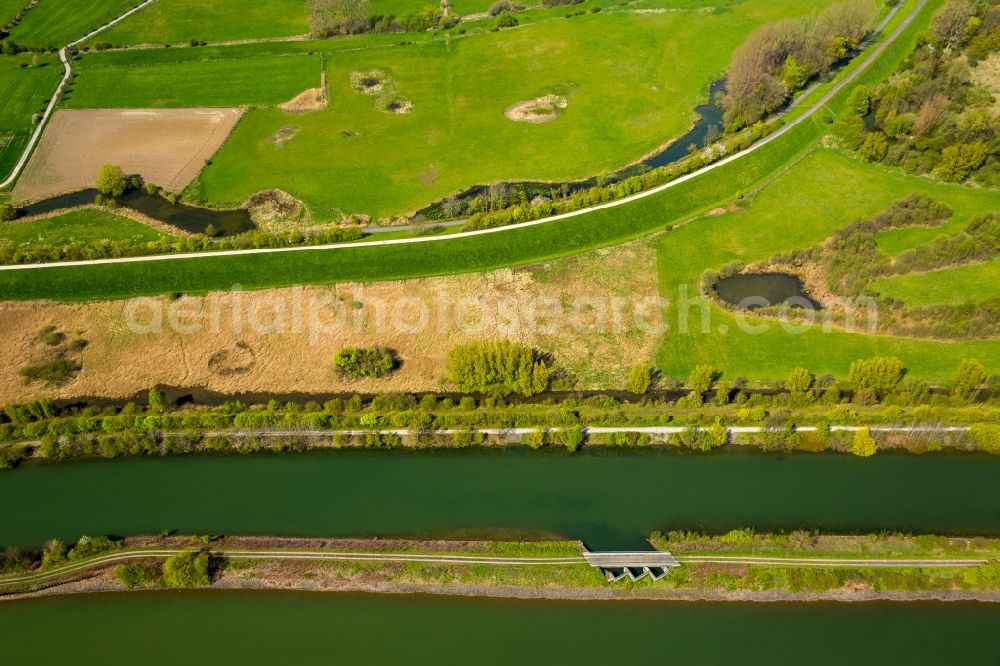 Hamm from above - View of the Lippeauen and Lippewiesen area on the riverbanks of Lippe and Datteln-Hamm- Canal in the North of the town of Hamm in the state of North Rhine-Westphalia