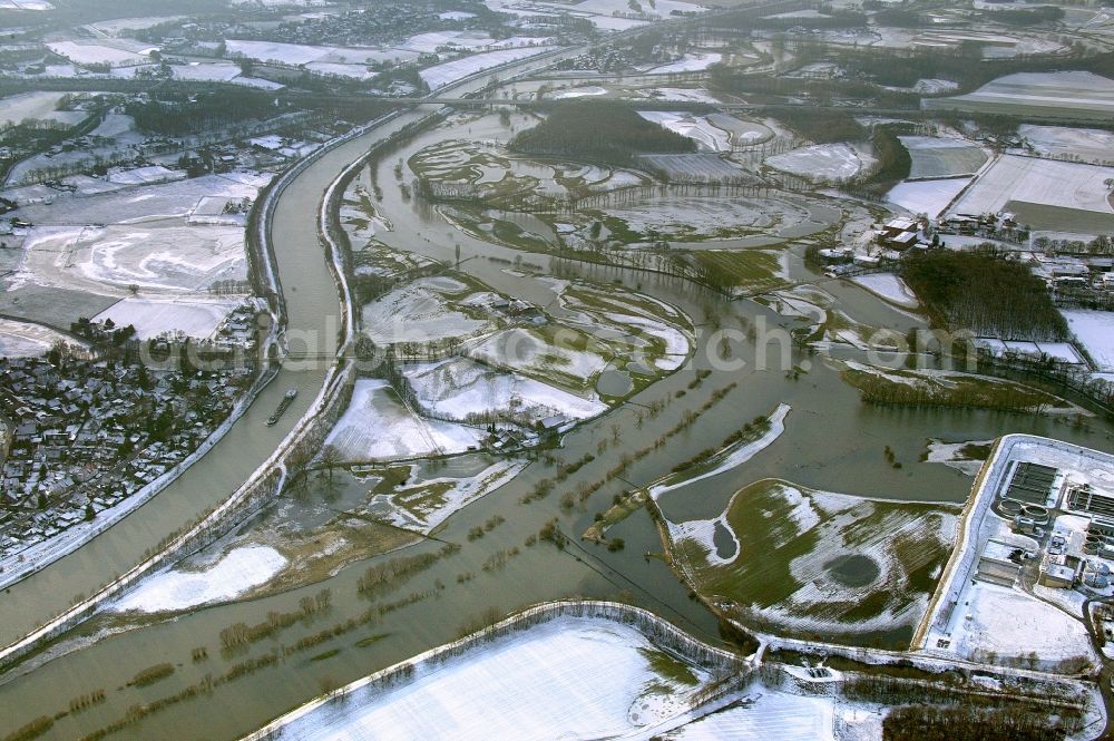 Aerial image Dorsten - Lip flood on the banks of the lip at Dorsten in the state of North Rhine-Westphalia