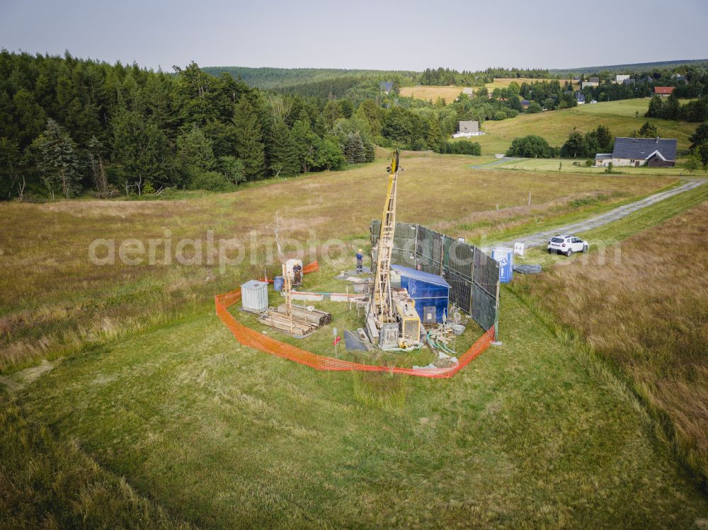 Aerial photograph Altenberg - In March, Deutsche Lithium GmbH applied for a drilling plan with up to 99 planned wells in the Zinnwald approval field. The largest lithium deposits in Europe are said to be located in and around Zinnwald. In the state of Saxony, Germany