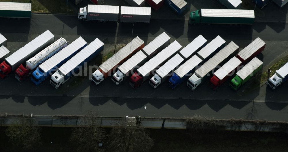 Michendorf from the bird's eye view: Lorries - parking spaces at the highway rest stop and parking of the BAB A 10 Berliner Ring in Michendorf in the state Brandenburg