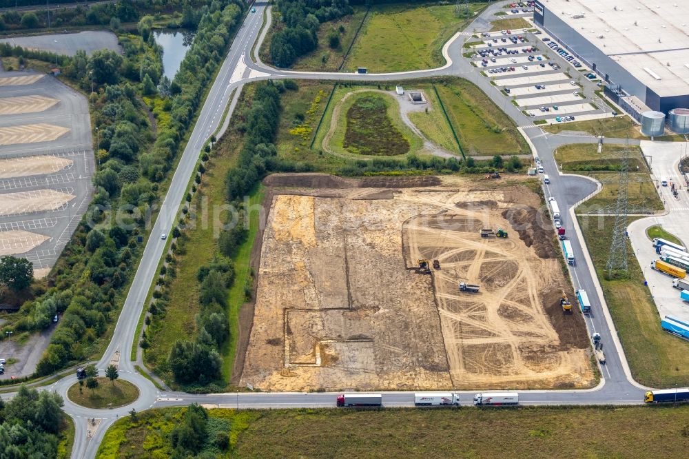 Aerial image Werne - Lorries and Truck storage areas and free-standing storage on Carl-Zeiss-Strasse in Werne in the state North Rhine-Westphalia, Germany