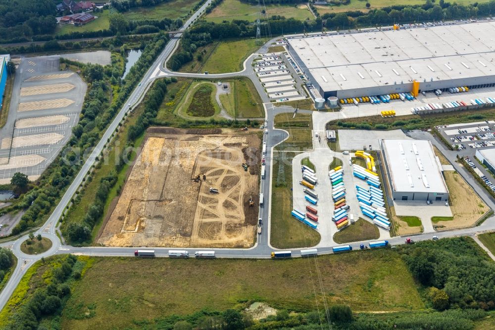 Aerial image Werne - Lorries and Truck storage areas and free-standing storage on Carl-Zeiss-Strasse in Werne in the state North Rhine-Westphalia, Germany