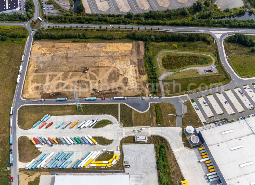 Werne from above - Lorries and Truck storage areas and free-standing storage on Carl-Zeiss-Strasse in Werne in the state North Rhine-Westphalia, Germany