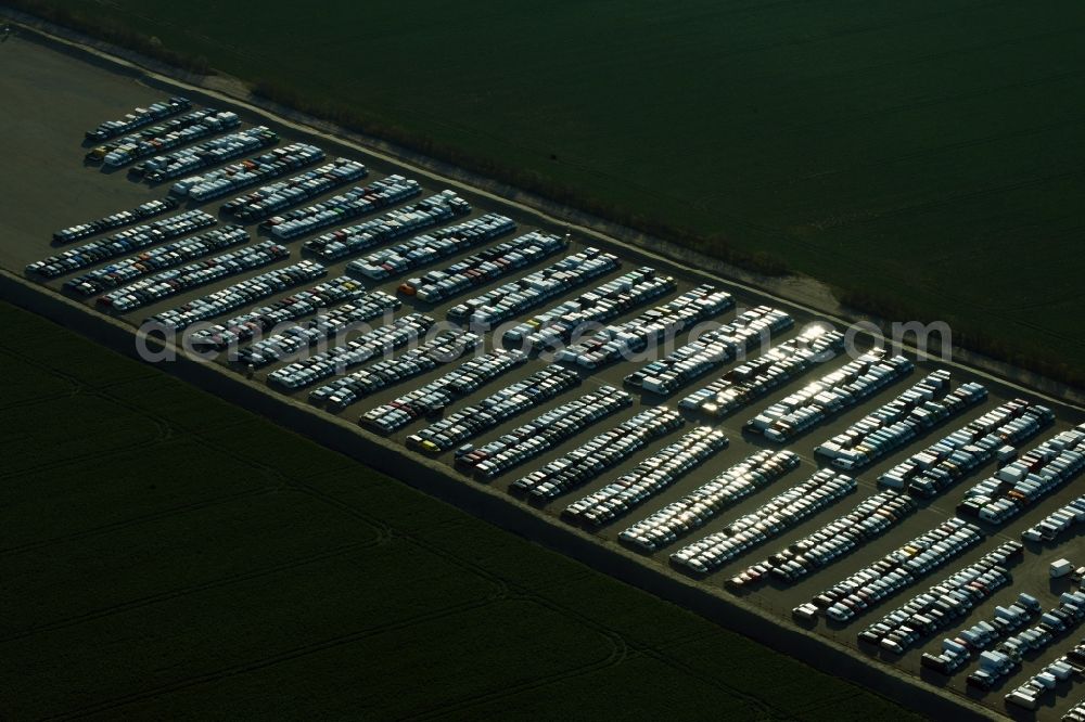 Aerial photograph Salzfurtkapelle - Lorries and Truck storage areas and free-standing storage along the B6n in Salzfurtkapelle in the state Saxony-Anhalt, Germany