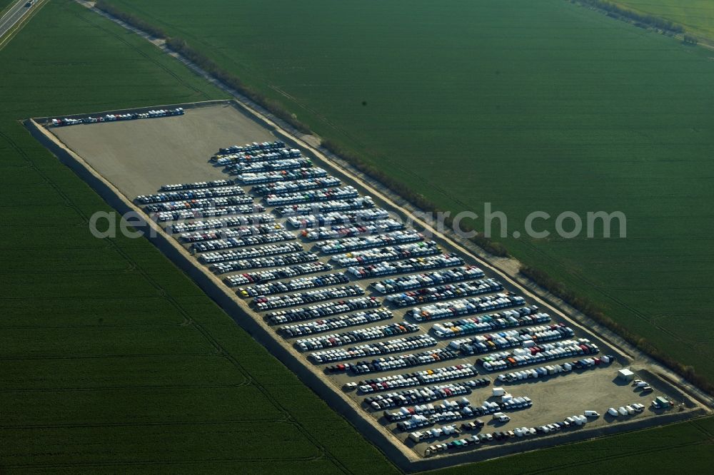 Aerial photograph Salzfurtkapelle - Lorries and Truck storage areas and free-standing storage along the B6n in Salzfurtkapelle in the state Saxony-Anhalt, Germany