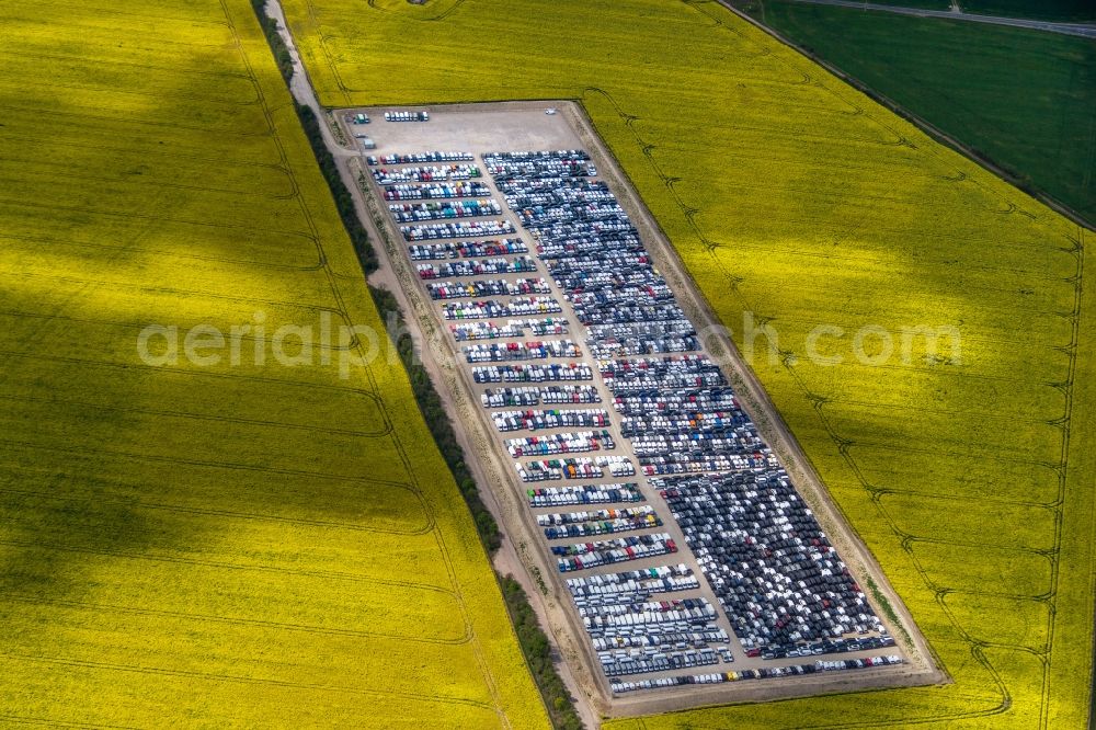 Aerial photograph Salzfurtkapelle - Lorries and Truck storage areas and free-standing storage along the B6n in Salzfurtkapelle in the state Saxony-Anhalt, Germany