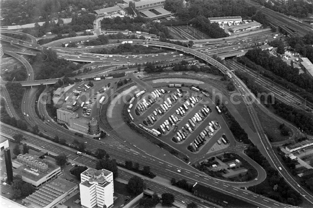 Aerial image Berlin - Lorries - parking spaces at the highway rest stop and parking of the BAB A 100 in the district Charlottenburg in Berlin, Germany