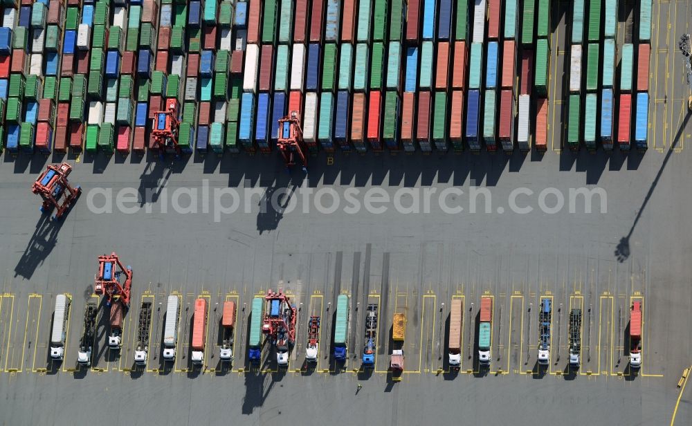 Aerial image Hamburg - View of the HHLA Container Terminal Tollerort at the port of Hamburg