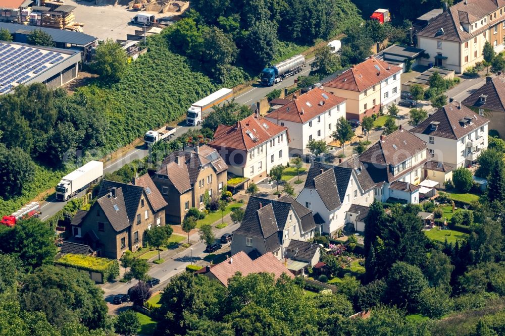 Gladbeck from above - Lorries freight by road along the federal street B224 in the state North Rhine-Westphalia