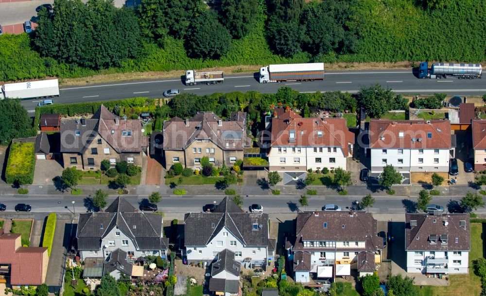 Gladbeck from the bird's eye view: Lorries freight by road along the federal street B224 in the state North Rhine-Westphalia