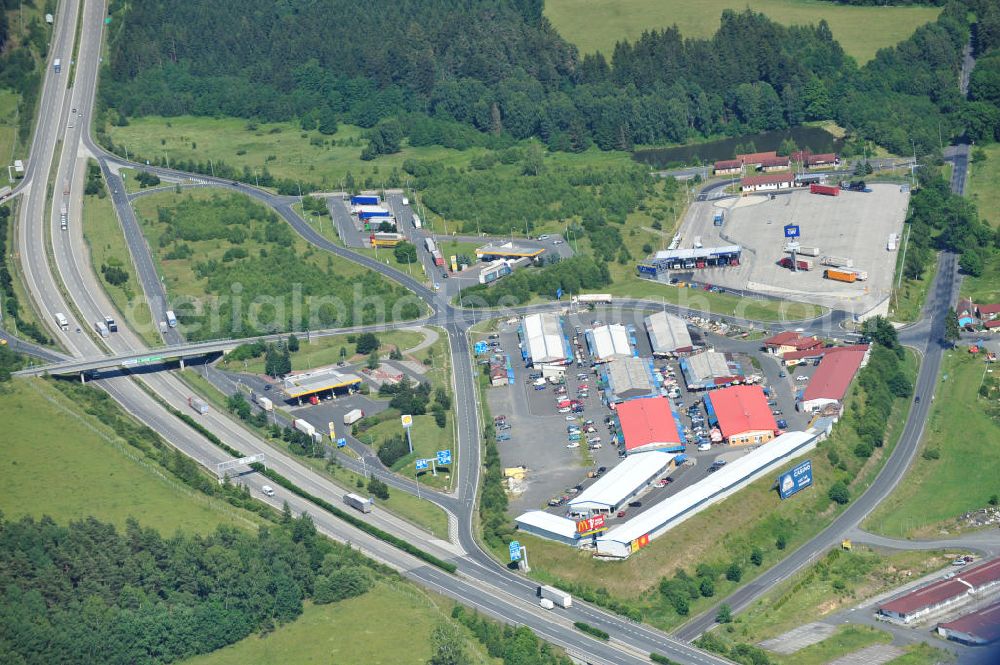 Katerinske Chalupy from above - Truck parking and rest area at the highway rest stop Katerinske Chalupy