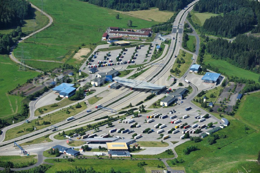 Aerial image Rozvadov / Roßhaupt - View of truck parking and rest area on the German - Czech border control Waidhaus Rozvadov-sixth of the motorway BAB 6 - D5