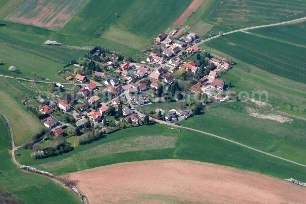 Lohnsfeld from above - Country town Schmitterhof with farms and homes as well as the surrounding field landscape in Lohnsfeld in Rhineland-Palatinate