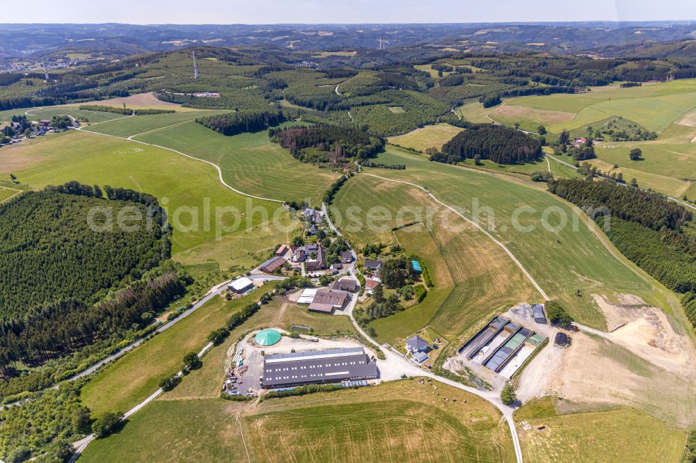 Balve from above - Industrial and commercial area on the edge of agricultural fields and fields in Balve in the state North Rhine-Westphalia, Germany