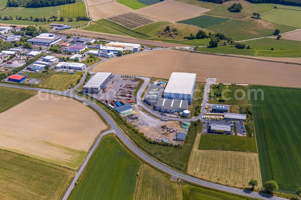 Aerial image Balve - Industrial and commercial area on the edge of agricultural fields and fields in Balve in the state North Rhine-Westphalia, Germany