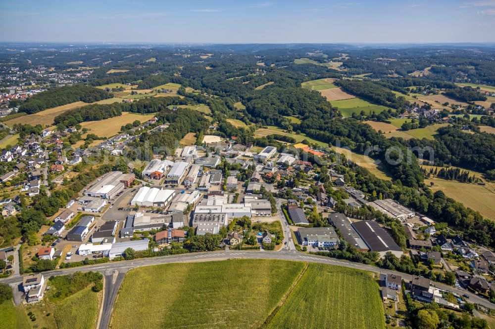 Aerial image Bossel - Industrial and commercial area on the edge of agricultural fields and fields in Bossel in the state North Rhine-Westphalia, Germany