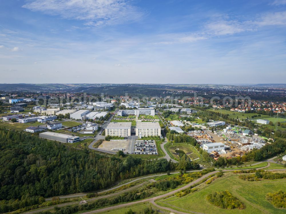 Aerial photograph Dresden - Industrial and commercial area on the edge of agricultural fields and fields on street Pforzheimer Strasse in the district Gittersee in Dresden in the state Saxony, Germany