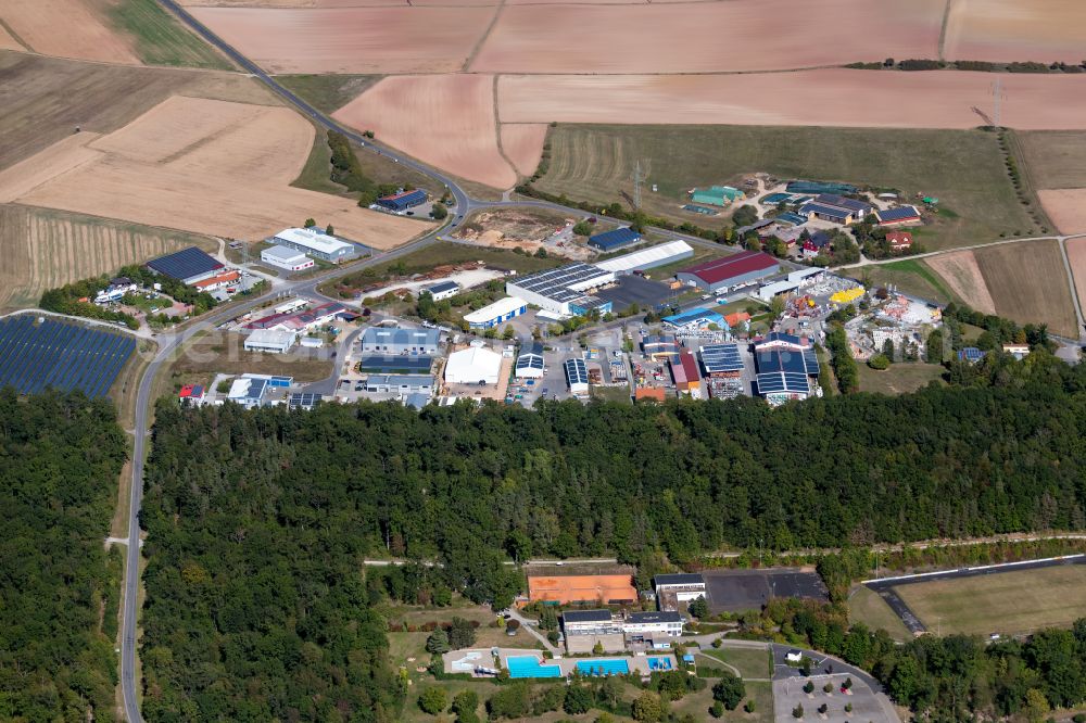 Lengfurt from above - Industrial and commercial area on the edge of agricultural fields and fields in Lengfurt in the state Bavaria, Germany