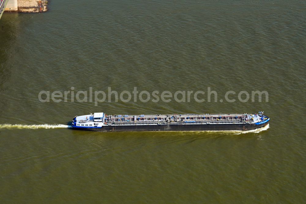 Aerial image Kalkar - LNG liquid gas tanker - special vessel in operation on the river Rhine in Kalkar in the federal state of North Rhine-Westphalia, Germany