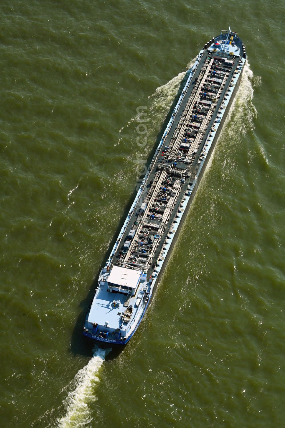 Aerial photograph Kalkar - LNG liquid gas tanker - special vessel in operation on the river Rhine in Kalkar in the federal state of North Rhine-Westphalia, Germany