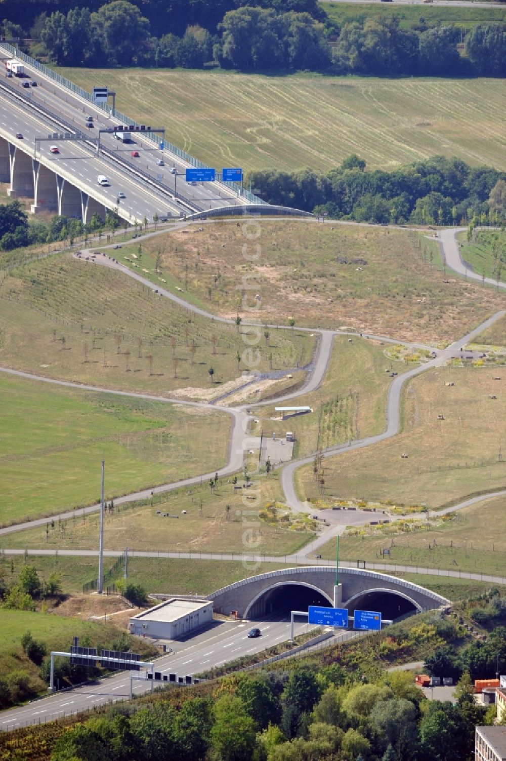 Jena from above - View of Lobdeburg tunnel in Jena in Thuringia