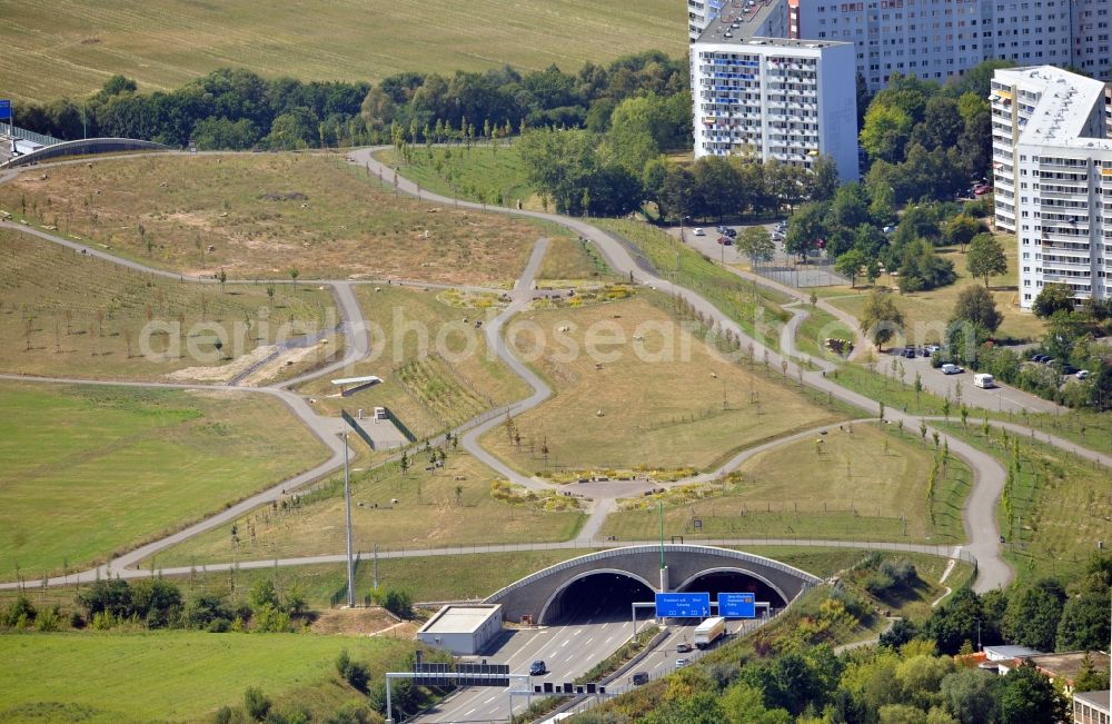 Jena from above - View of Lobdeburg tunnel in Jena in Thuringia